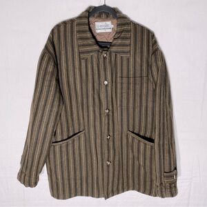 Vintage U Right United Trends Brown Stripe Wool Blend Jacket W Quilted Lining XL